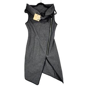 Marcellamoda New York Jacket Dress sz S Asymmetric Wool Dark Gray Cowl Neck NEW